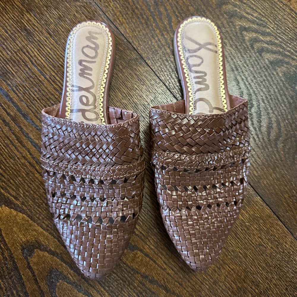 Sam Edelman Brown Woven Pointed Slip-On Mules